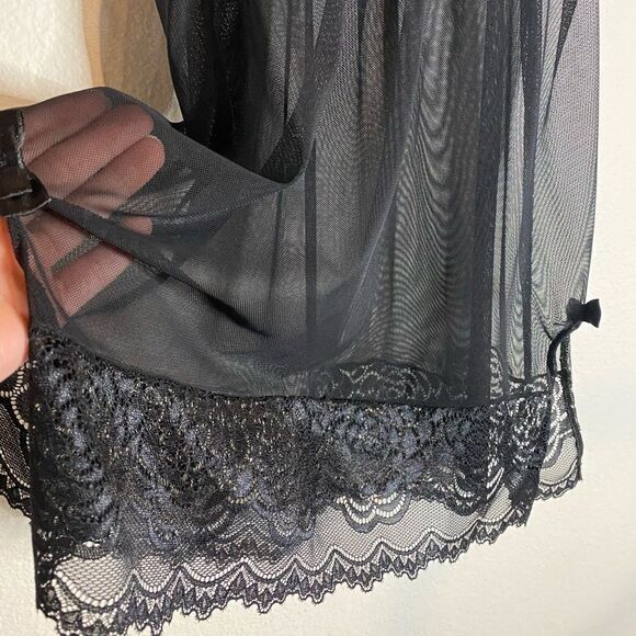 Seven 'Til Midnight (S) Sheer & Strappy Black Babydoll Lingerie - Picture 3 of 7